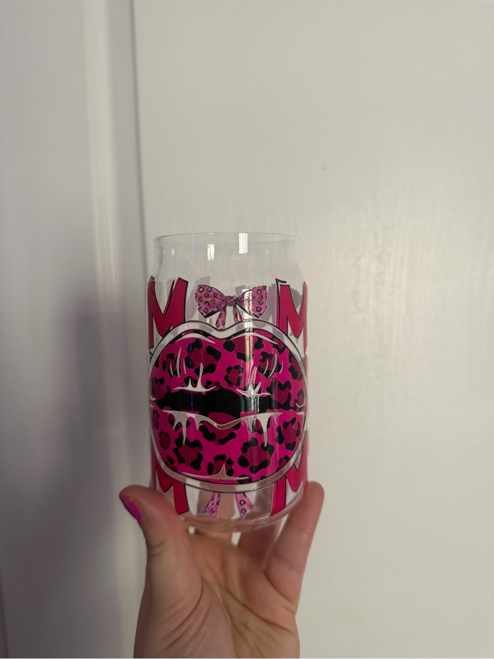 Pink Leopard Print Mama Lip Glass Tumbler